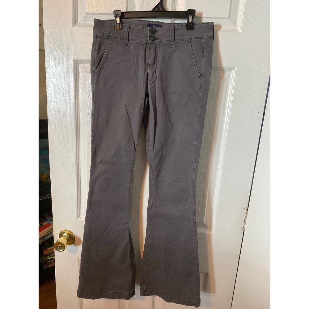 American Eagle Artist Flare Pants Gray Stretch Cotton Trousers Size 2 Regular